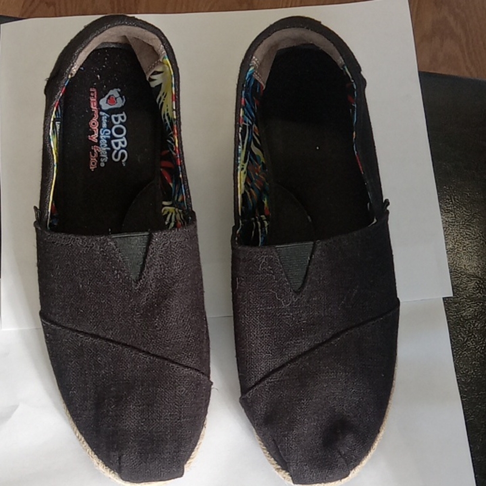 BOBS By Skechers Black Slip-On Canvas Shoes Size 9.5